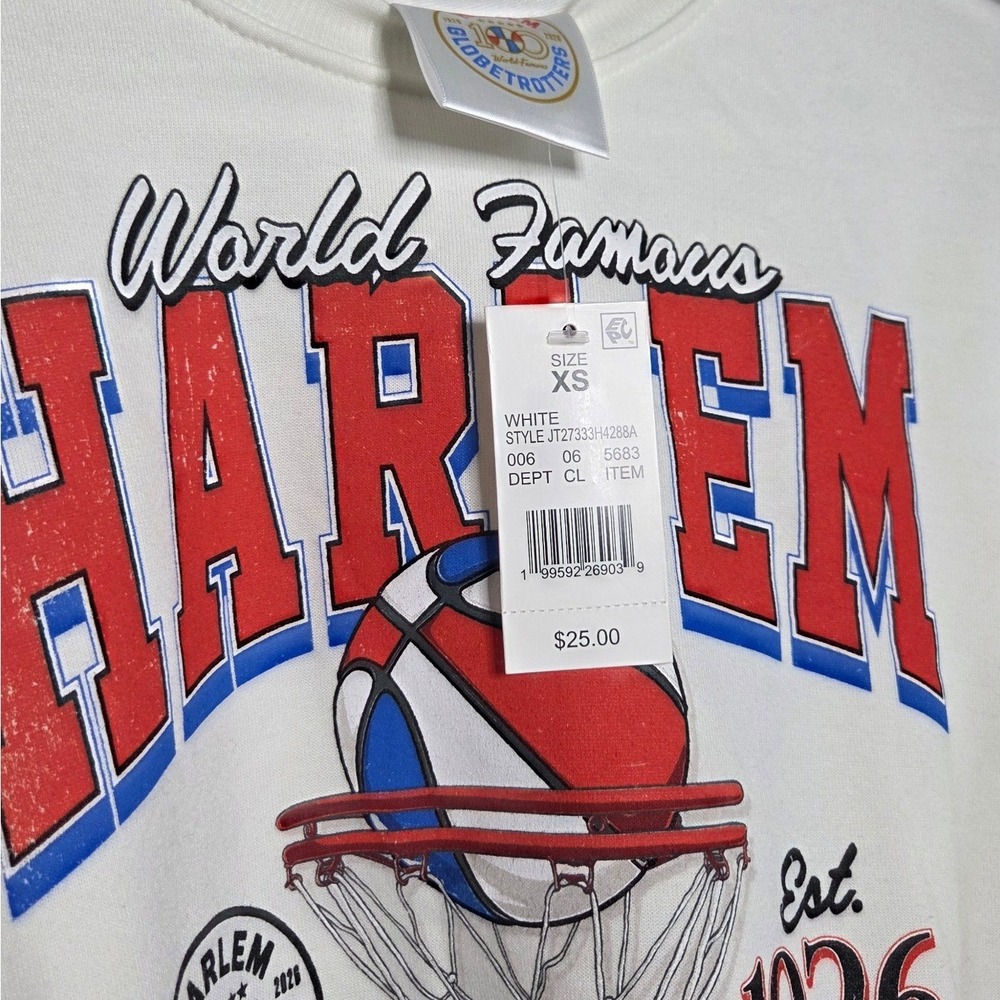 Harlem Globetrotters Basketball Sweatshirt XS White Graphic Pullover NWT